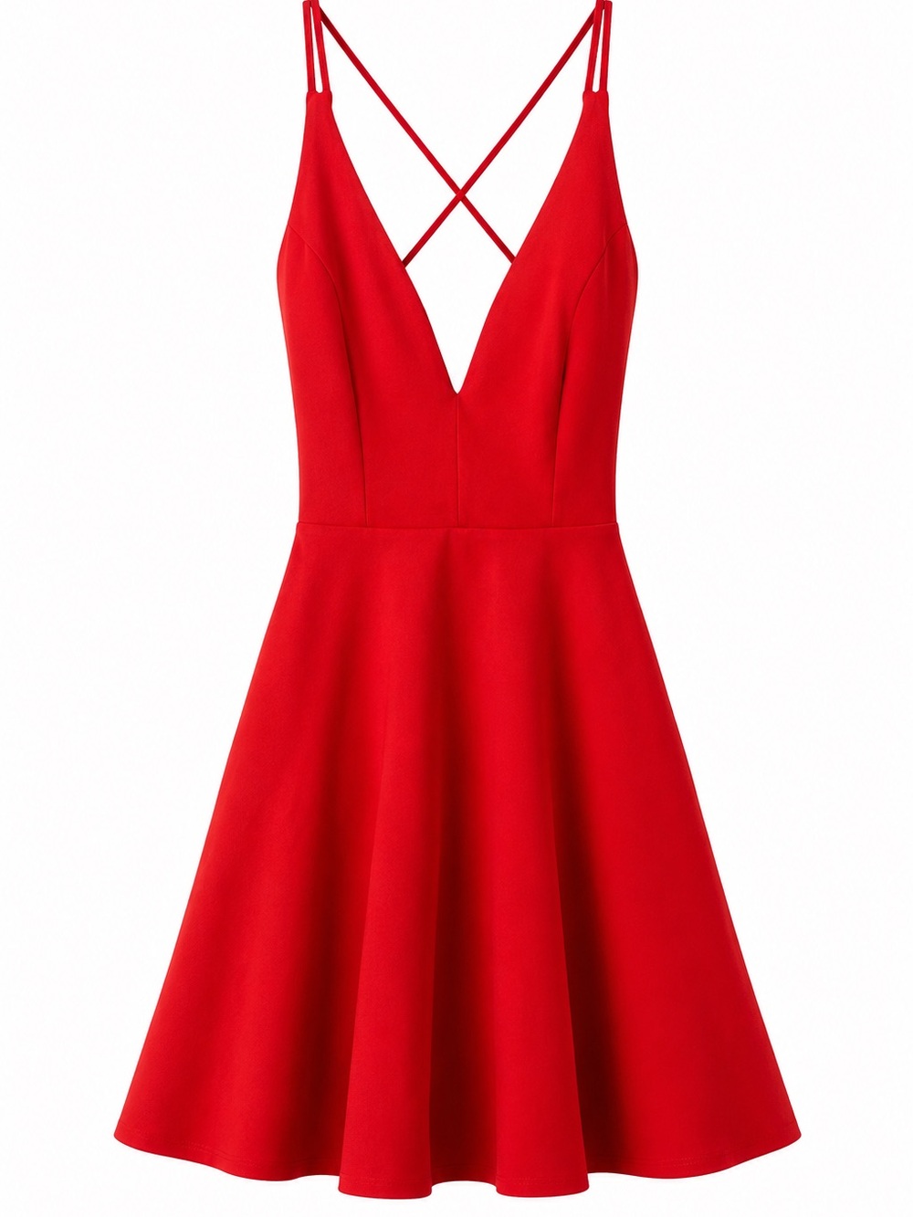 Red Lulus  V-Neck Fit & Flare Dress with Crisscross Straps